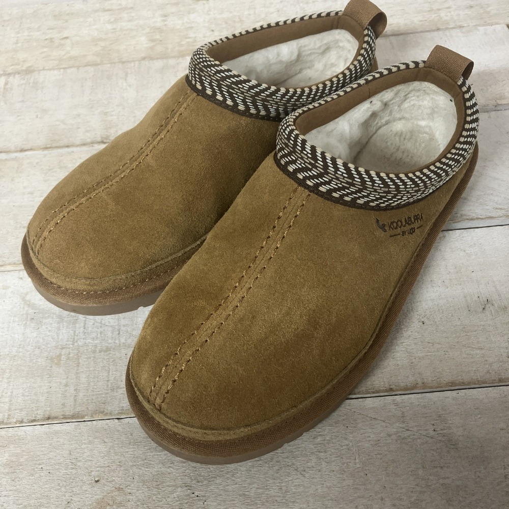 KOOLABURRA by UGG Brown Suede Slip On Slippers w/Patterned Trim Women's Sz 7